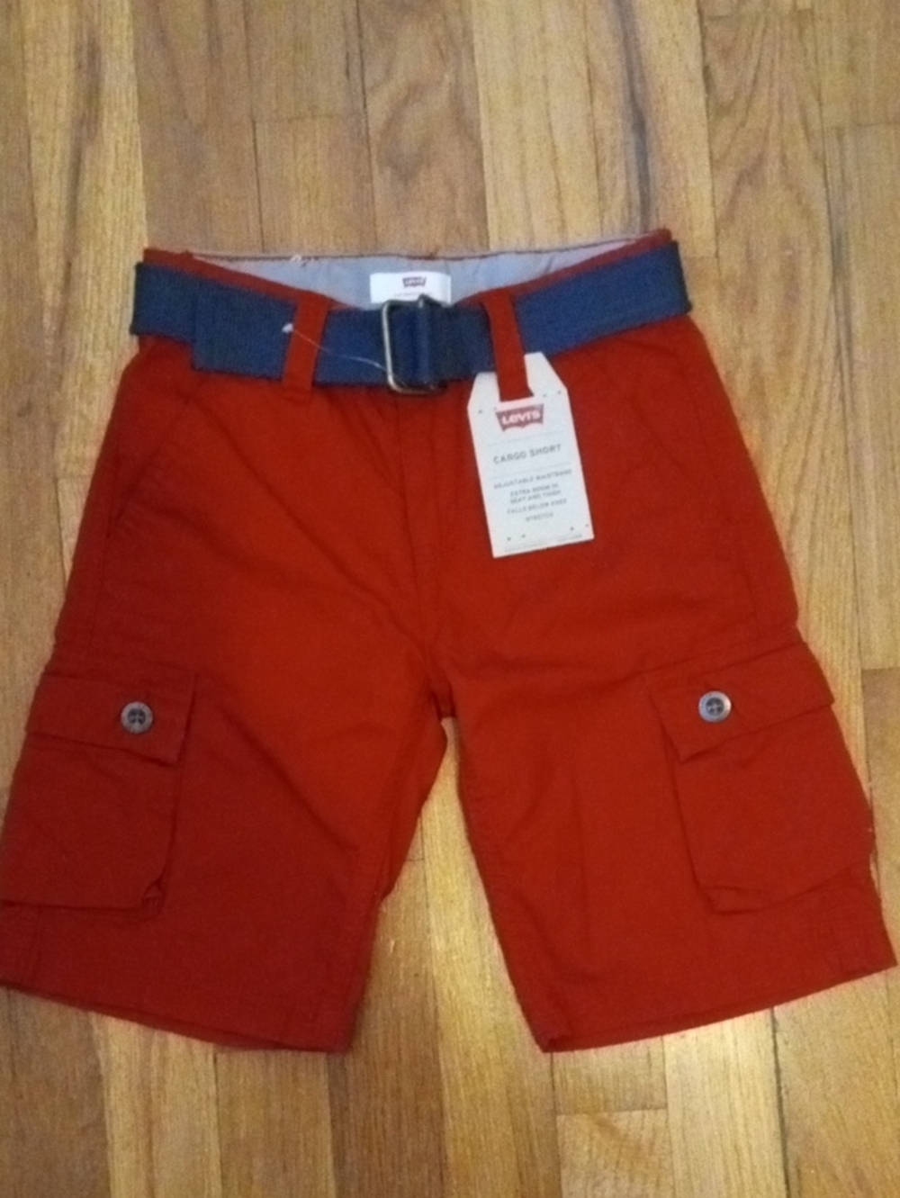NWT Boys 5 Levi's Bright Red Cargo Shorts with Blue Web Belt